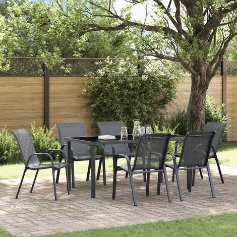 Stackable Garden Chairs 6 pcs Grey Textilene Fabric vidaXL