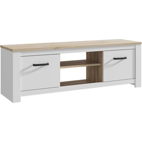 Meuble TV - ELARA - Chene / Blanc mat - 161,4 x 42,2 x 54,1 cm (1/5)