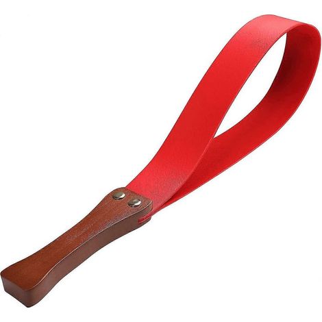 Cravache en cuir avec manche en bois antidérapant, résistante et durable, pour chevaux, 48 cm (19 pouces) - Rouge (1/5)