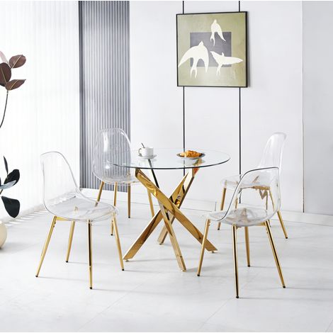 Esszimmerstuhl aus Samt mit goldfarbenen Metallbeinen OKMYHOME (1/5)