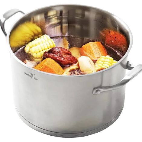 Heavy Duty Stainless Steel Stock Pot with Lid, Eco Friendly and Nickel Free (24cm, 7.5L) - 7.5L Matte Polished Induction Stock Pot (1/5)