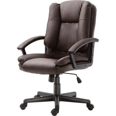 Desk Chair, PU Lear Office Chair with Adjustable Height and Swivel Wheels, for Home Work Study, Brown (1/5)