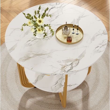 MEUBLIV Conjunto de mesa de comedor redonda 80 cm con 4 sillas grises, patas doradas (1/5)