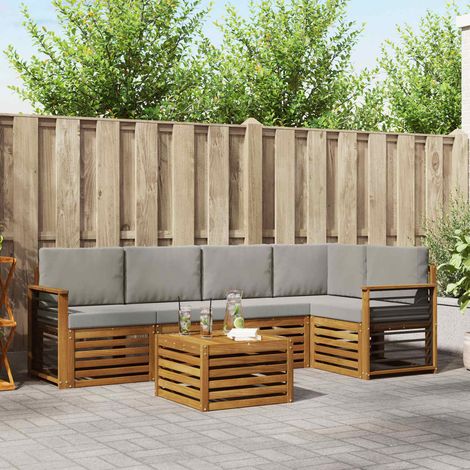 Ecksofa Set 6 pcs Natürlich und Hellgrau Massivholz Akazie (1/5)