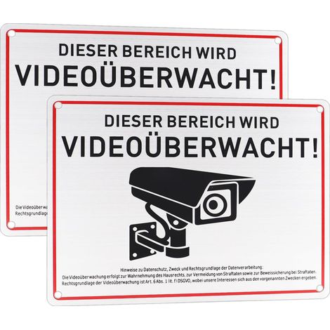 [NIE BENUTZT]2er Set CCTV-Schilder 20 x 15 cm selbstklebend Aluminium für Videoüberwachung Privatgrundstück