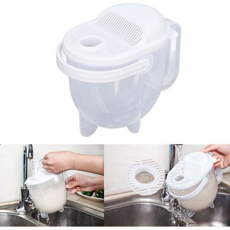 Bol à Riz avec Égouttoir, Type à Chasse d'Eau ABS Transparent, Poignée Auxiliaire pour Nettoyage des Grains, Accessoire de Cuisine Pratique (1/5)