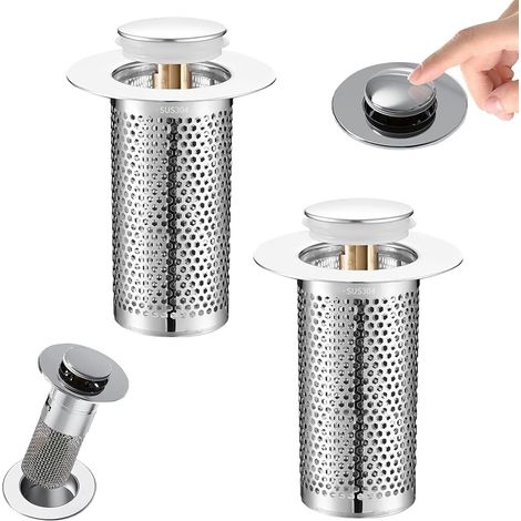 2 Pièces Inoxydable Filtre Universel Lavabo, Amovible Bouchon Lavabo Salle de Bain, Anti-Obstruction Crépine de Vidange, Facile à Installer Filtre Baignoire Anti Cheveux (1/5)