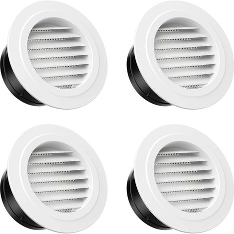 Lot de 4 Grille de Ventilation Ronde, Grille D’aération en Plastique avec Moustiquaire, Grille Aeration pour Salle de Bain, Cuisine, Bureau, Blanc 100mm (1/5)