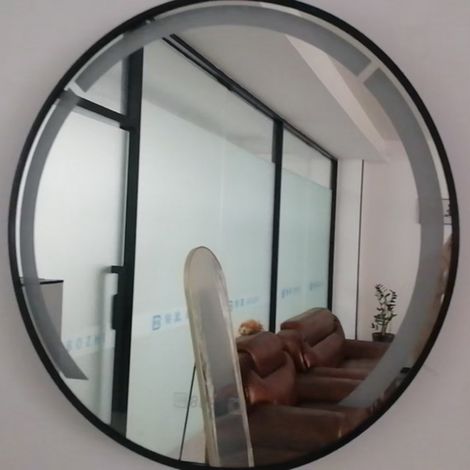 Cadre Aluminium Noir Reflet Net Sans Buée Miroir Rond Mural LED 60 cm Variable pour Maquillage et Salle de Bain (1/2)