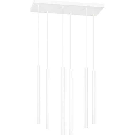 Lampadario 6 Luci Moderno Selter Acciaio Bianco E Paralumi A Cilindri Sottili (1/5)