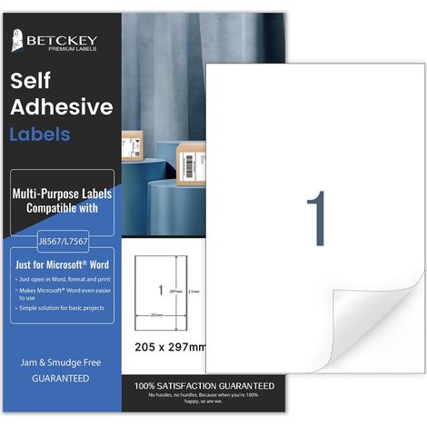 20 Sheets A4 Printable Self-Adhesive Full Page Label Matte White 210 x 297 mm for Laser and Inkjet Printers (1/5)