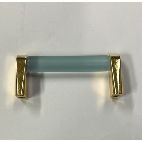 CONNEX - MANIGLIA IN VETRO AZZURRO CON ANGOLARI ORO 64MM