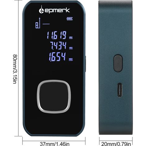 Decdeal Lepmerk 196ft/60m Mini-Laser-Entfernungsmesser, digitales Entfernungsmessgerät, Messwerkzeug, Entfernungsmesser mit hintergrundbeleuchtetem LCD, elektronischem Winkelsensor, Flächen-, Volumen-