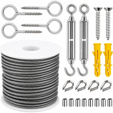 Kit de Cable de Acero Inoxidable 15 m 19 Piezas con Tensor para Jardín (1/5)