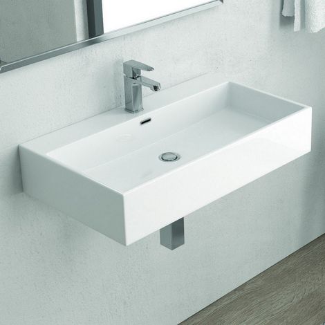 Lavabo sospeso 60 cm squadrato in ceramica bianca  Litos-DF60 kamalu