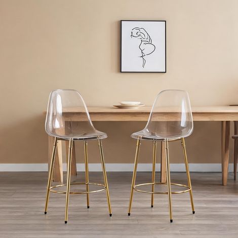 Tabouret de bar transparent 2 pièces design flottant pieds dorés (1/5)