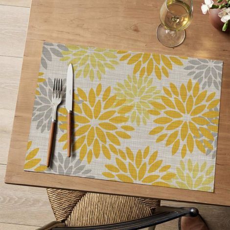 Lot de 4 Sets de table PVC, motifs dahlias jaunes, résistants chaleur et saleté, pour repas et fêtes (1/5)