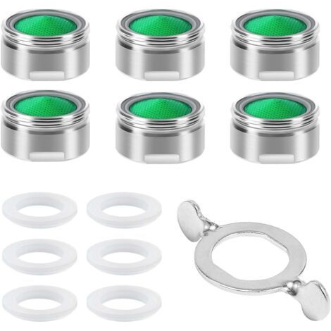 6pcs Mousseur M24, Acier Inoxydable Aérateur Filtre en ABS + 8joints et 1 Clé, Economiseur d'eau Embout Brise Jet Robinet Cuisine et Salle de Bain Matériel-Argent (1/4)