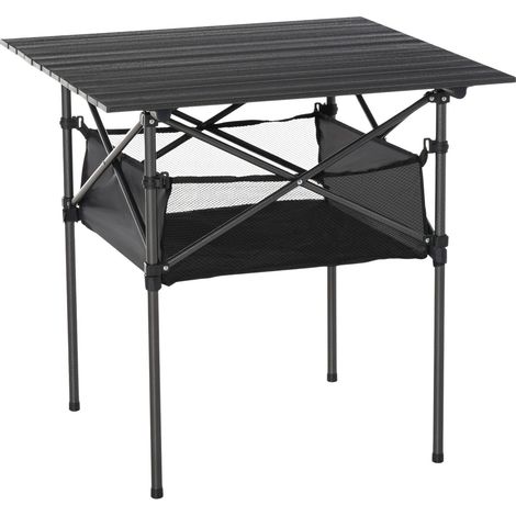 Campingtisch Faltbarer Klapptisch Aus Aluminium, Leicht, Tragbar Mit Netztasche, Schwarz, 70X70X69Cm