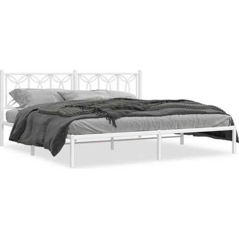 Lit double  Lit adulte  Cadre de lit métal sans matelas et tête de lit blanc 193x203 cm