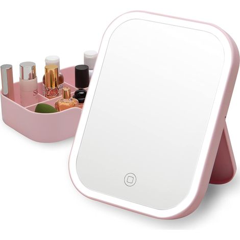 espejo cosmético, LED recargable, 3 colores, con aumento, portátil, de viaje. (1/5)