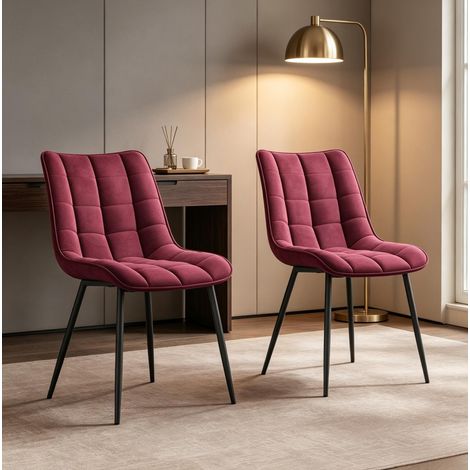 Set di 2 sedie da pranzo 46x39x85,5 cm in velluto bordeaux con piedi in metallo – MEUBLIV (1/5)