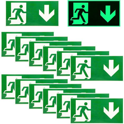 12pcs Panneau Sortie de Secours: 300 x 150 mm Panneau Issue de Secours, Plaque de Issue der Secours, Panneau de Sortie Urgence Photoluminescents, Autocollant Panneau Sortie de Secours (1/5)