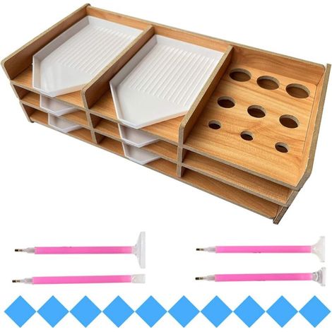 Organisateur de plateau de peinture au diamant, accessoires de peinture au diamant bricolage, plateau de rangement multicouche en bois Point Drill Pen Holder Box 03-Fei Yu (1/5)
