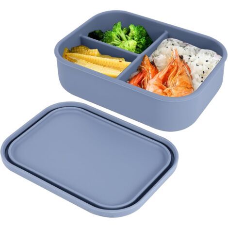 Boîte à déjeuner avec compartiments, en silicone 800 ml, sans BPA, anti-fuite, incassable, passe au lave-vaisselle et au micro-ondes (rose) (1/5)