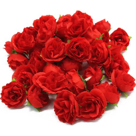 50 têtes de roses artificielles en soie rouge, réutilisables, pour la décoration de mariages et de fêtes. (1/4)