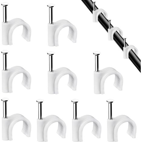 Lot de 100 Clips de câble Ronds Blancs Solides et durables - 7 mm - Attache Câble, Range Câble, Fixation Câble électrique, Clips Câble, Attaches de câble rondes solides et durables, support mural pou (1/5)