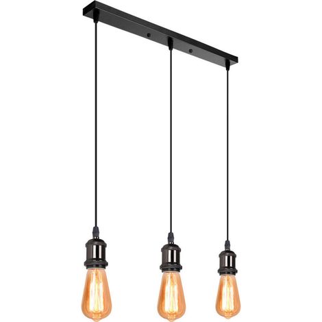 Suspension de 3 Douille de lampe E27 Luminaire , Lustre plafond Lampe Accessoires Pendentif Support de Barre Lampe plafonnier Antique Edison,Noir (1/4)