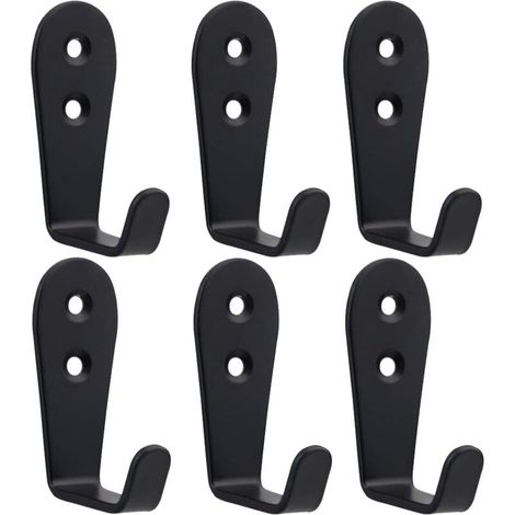 Bardusch-6 patères murales en acier inoxydable noir, forme L, métal lourd, pour entrée, cuisine ou salle de bain (1/5)