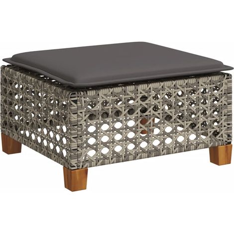 Tabouret de jardin, Pouf de jardin,Repose-pied et coussin gris 63,5x56x32 cm résine tressée CFW64555 (1/5)