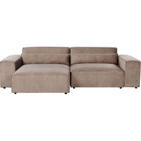 Modular Corner Sofa 2 Seater HELLNAR Fabric Light Brown Right Hand (1/5)