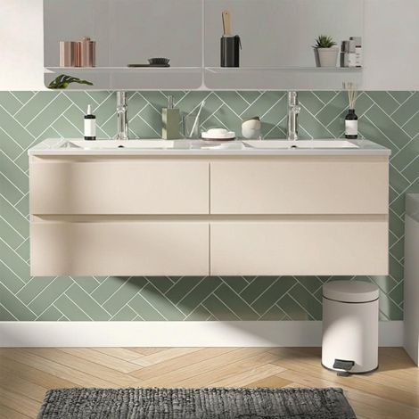 Doppelwaschtisch 120cm Keramik-Platte & Chrom-Armaturen SORRENTO