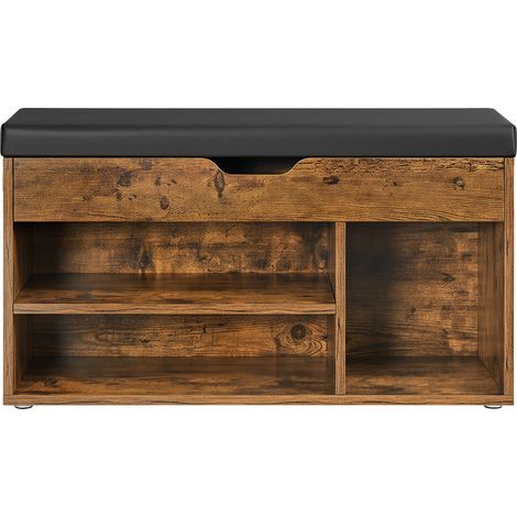 Banc à Chaussures Rembourré, 3 Compartiments, Capacité de Charge 136 kg, Rangement Caché, Étagères, pour Chambre, Salon, Entrée, Marron Rustique (1/5)