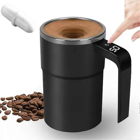 Mug électrique avec thermomètre LCD intégré, 380 ml/13 oz, rechargeable, auto-mélangeur, avec couvercle et indicateur de température. (1/5)