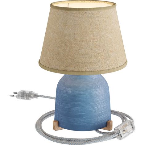 Lampada da tavolo in ceramica Vaso con paralume Impero, completa di cavo tessile, interruttore e spina a 2 poli (1/4)