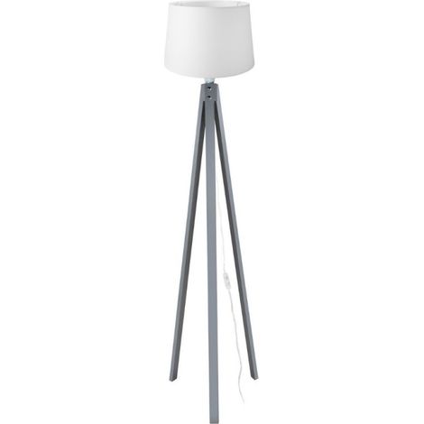 Lampada da terra treppiede grigio con paralume bianco in tessuto DECOGRI3565 (1/5)