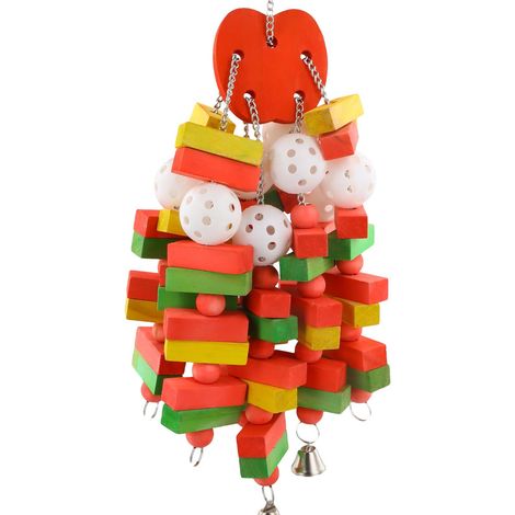 Jouet à mâcher pour perroquet et oiseau avec blocs en bois colorés et clochettes (1/5)