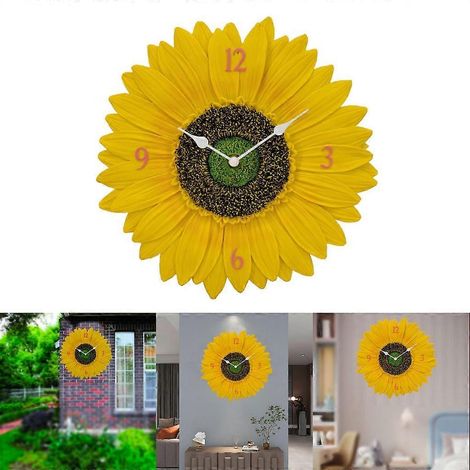 Horloge murale décorative multifonctionnelle en résine représentant un tournesol (1/4)