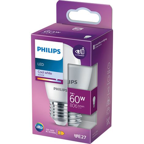 LAMPADA A LED 'SFERA' NATUR.4000K 7 W=60W E27 - 806 lm- 4 pezzi - PHILIPS