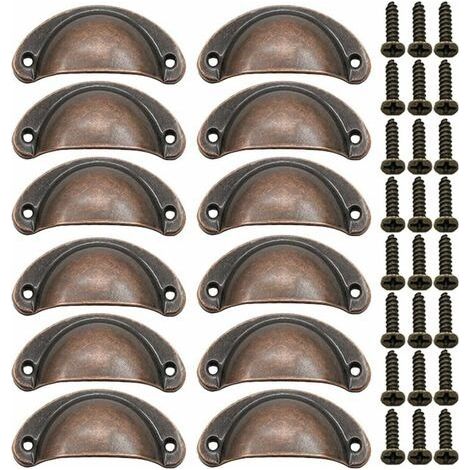 12 Pièces Poignée de Porte Coquille, Rétro Poignées de Porte, Poignées de Meubles Traditionnelles en Demi Lune Avec Vis, pour Tiroir, Armoire, Commode (Bronze Rouge) (1/5)