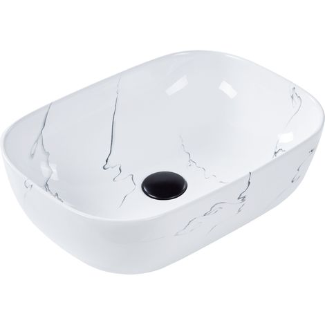 Lavabo sobre encimera baño cerámica blanco efecto mármol 47 x 34 cm Hopi
