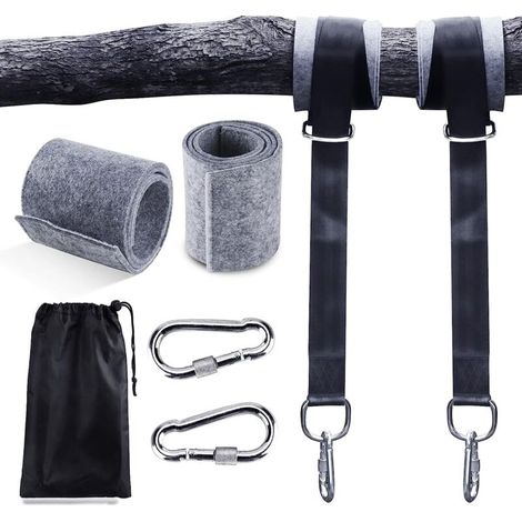 Hamac sangles, 2 Set Sangle Balancoire Suspendu 2x150CM Ultra Résistant avec D-Ring et Coussin Plus épais, Deux Crochets Mousquetons Charge Max 500KG pour Hamac et Balancoire de Jardin