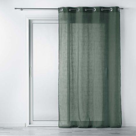 Voilage effet lin 140 x 240 cm – Tissu polyester – Finition œillets en métal – Couleur kaki – Voilage lumineux et élégant – Eden