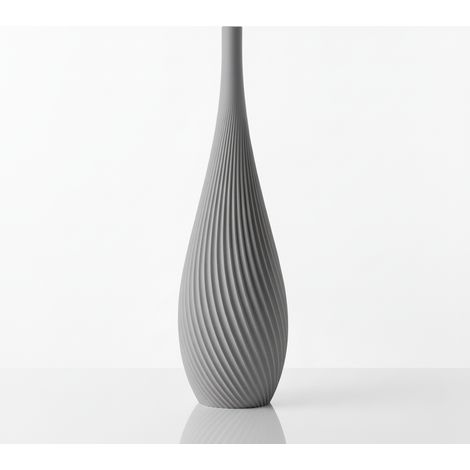 Vaso decorativo a forma di goccia a spirale, grigio, design moderno.