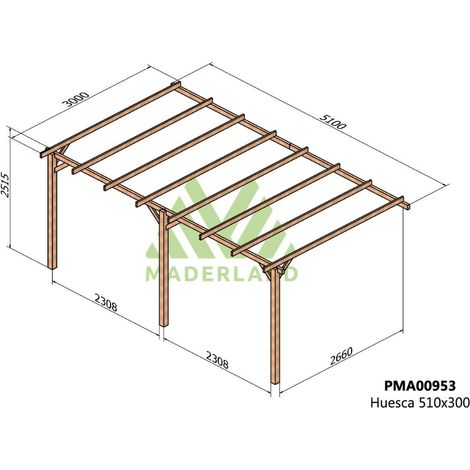 Pérgola de Madera Maciza Adosada Huesca (Maderland) - 510 x 300 cm