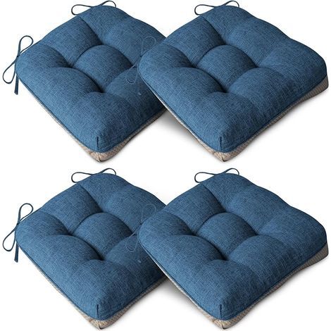 Lot de 4 coussins extra épais pour chaises de salle à manger, antidérapants, coussins doux pour chaises de cuisine, avec attaches, 40 x 40 x 10 cm, bleu marine (1/5)